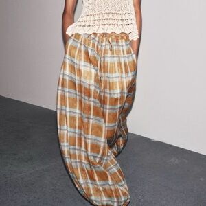 ZW Collection Ramie Check Balloon Pants